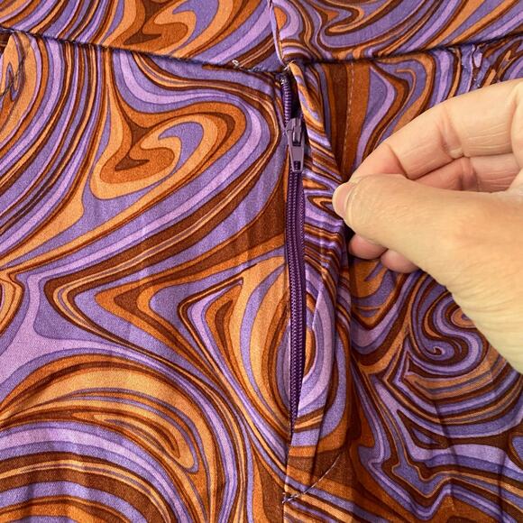 Zara Purple Orange Swirl 70s Retro Silky Straight Leg Pants Women's size Small - Picture 5 of 11